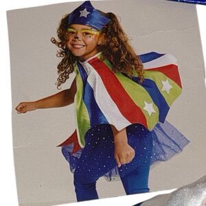 Girl Superhero Costume 2T-5T Halloween Dress Up Cape & Headpiece Toddler Kids